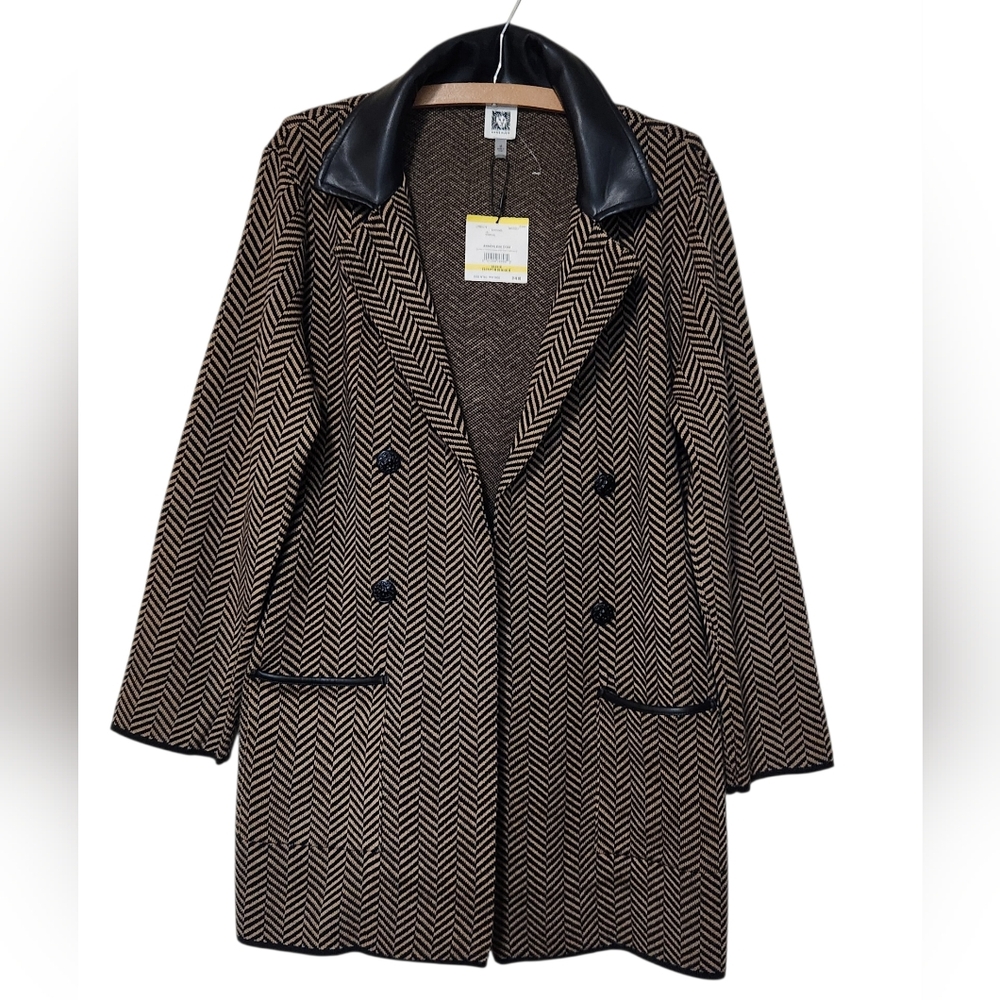 NEW Anne Klein Black & Camel Chevron Knit Blazer